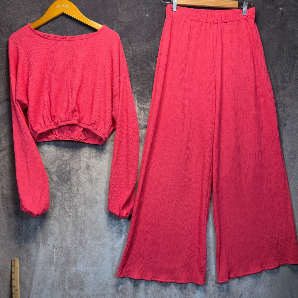 143 Story By Line Up Pant Set Womens Pink Relaxed S Two Piece Crop Top Wide Leg